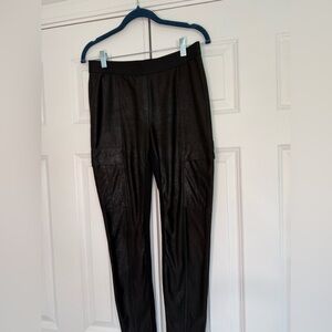BCBG Max Azria Black Faux Leather Cargo Pants. Slim Leg Stretch size Small